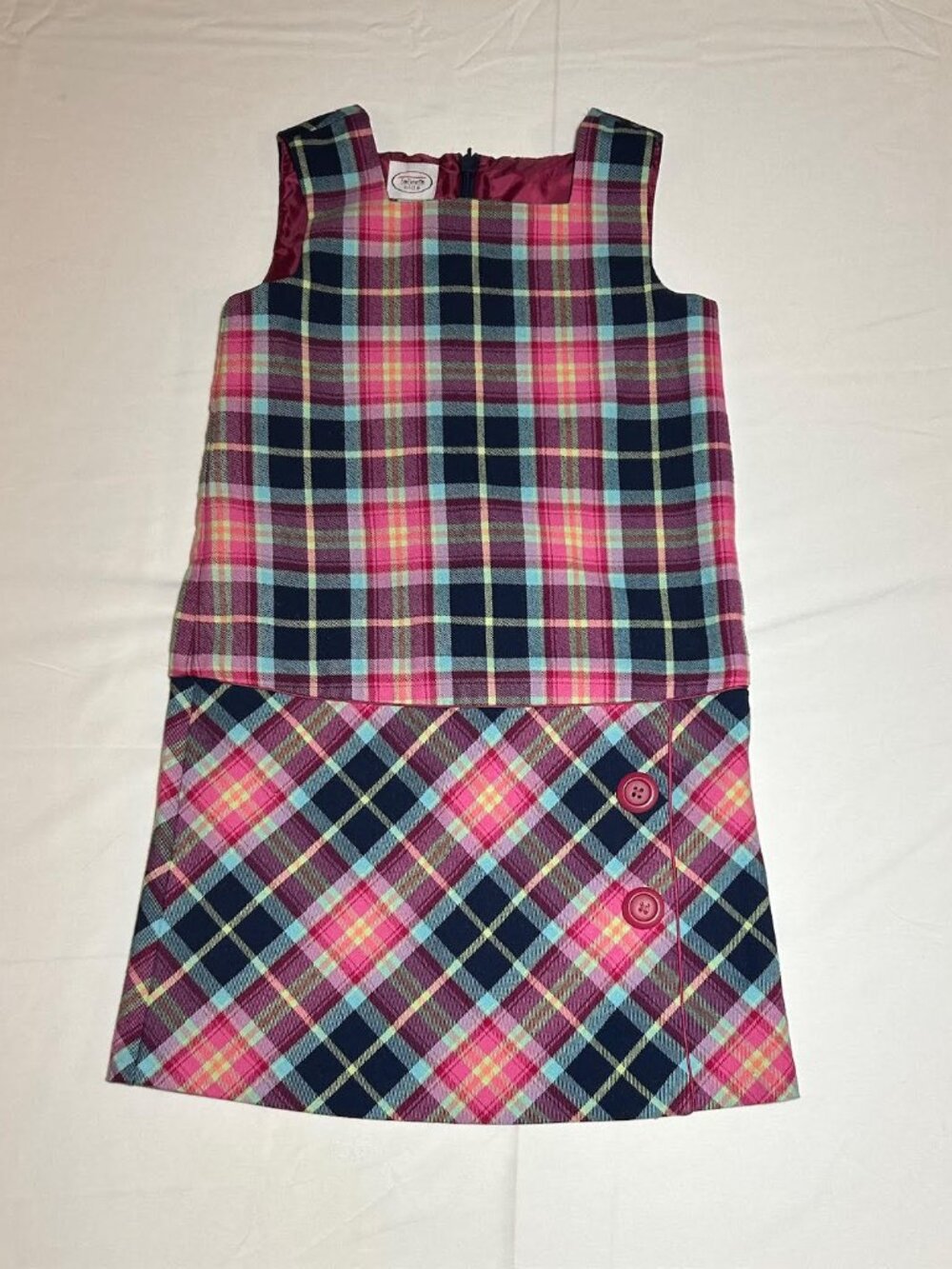 Talbots Girls 6 Pink Multi Plaid Sleeveless Lined Jumper Dress Preppy Classic